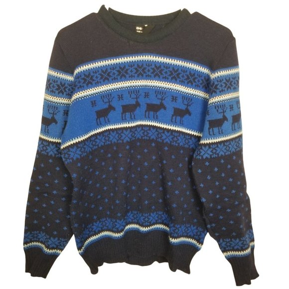 Demetre Mens L Stag Deer Fair Isle Nordic Pure Woo